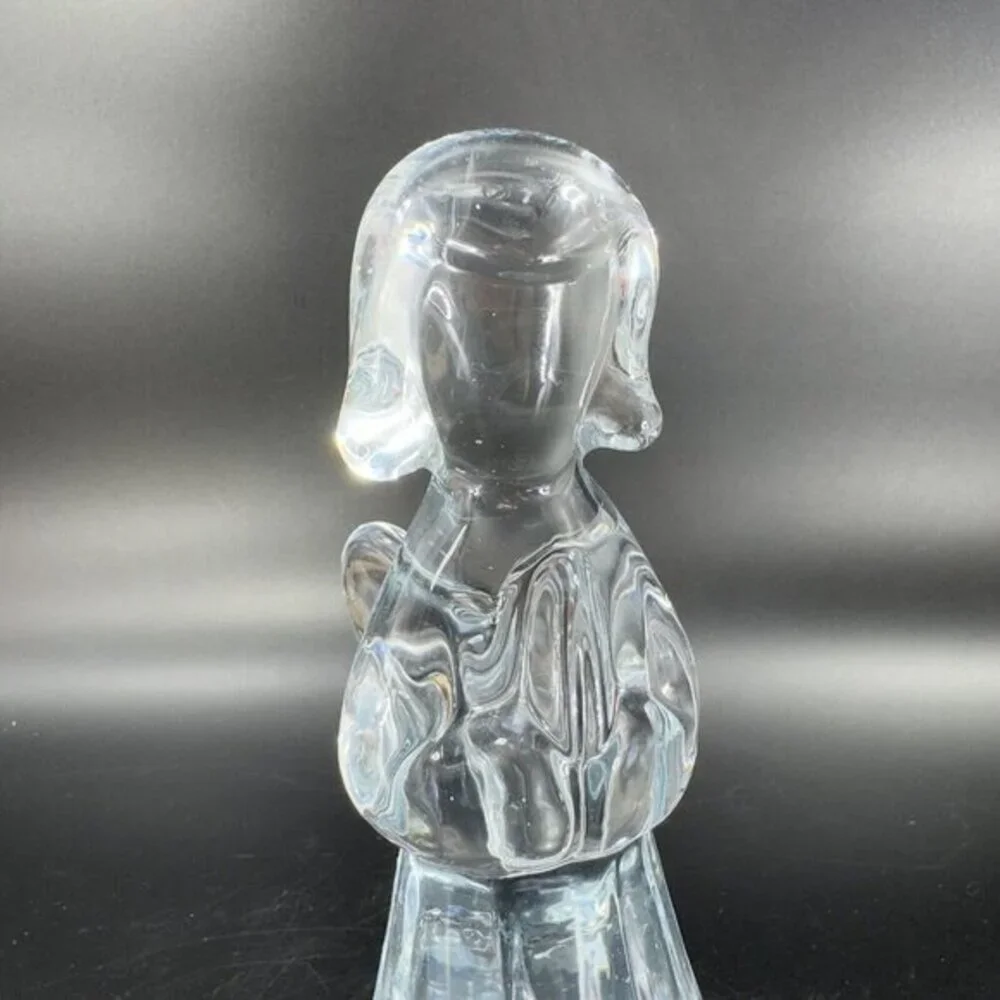 Vintage Clear Art Glass Praying Angel Figurine Paperweight Sculpture Glass VTG‎